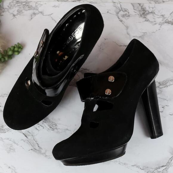 BCBGirls Black Suede Leather Ankle Booties Platform Heels Size 8 - Picture 1 of 7